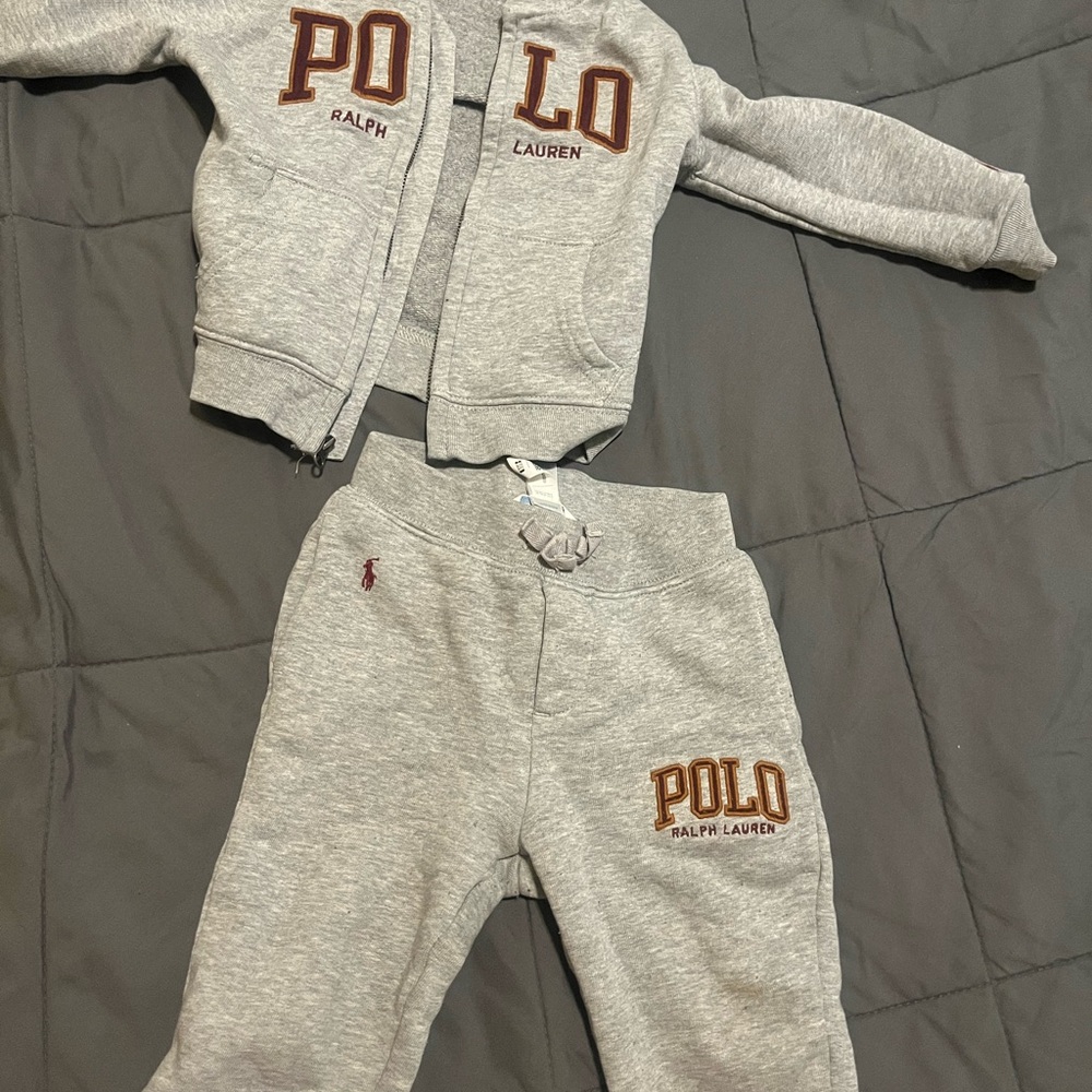 Ralph Lauren Kids Gray Joggers with Maroon Logo